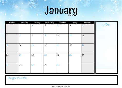 January Calendar Template